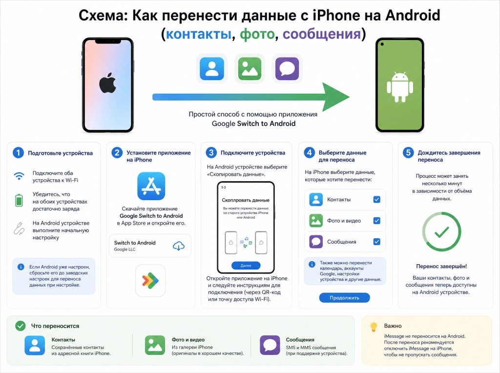 Как перенести данные с айфона на андроид - перенос контактов фото и информации с iPhone на Android смартфон Схема Как перенести.png