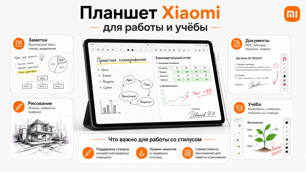 Планшет Xiaomi для работы и учёбы - примеры использования со стилусом