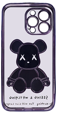 Чехол для iPhone 13 Pro прозрачный с 3D мишкой Синий 400_400_533500