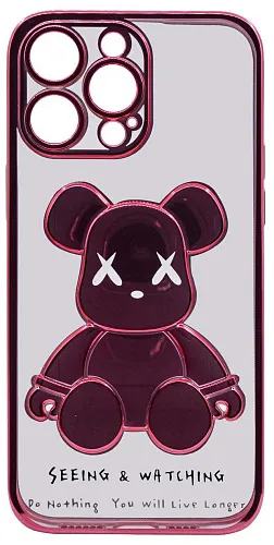 Чехол для iPhone 14 Pro Max прозрачный с 3D мишкой Розовый 250_100_533974