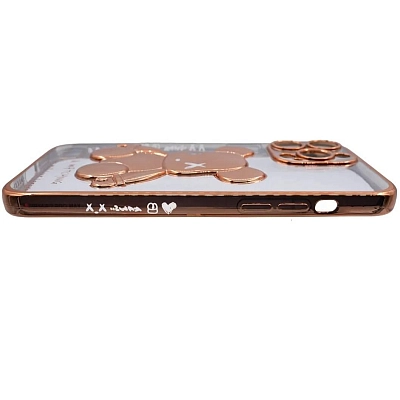 Чехол для iPhone 13 Pro прозрачный с 3D мишкой Золотой 400_400_533486