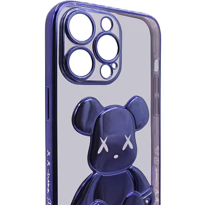 Чехол для iPhone 13 Pro прозрачный с 3D мишкой Синий 400_400_132383