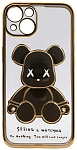 Чехол для iPhone 13 прозрачный с 3D мишкой Золотой 250_100_533544
