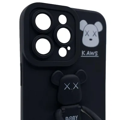 Силиконовый чехол для iPhone 13 Pro с 3D мишкой Черный 400_400_137738