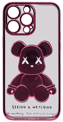 Чехол для iPhone 14 Pro прозрачный с 3D мишкой Розовый 400_400_534102