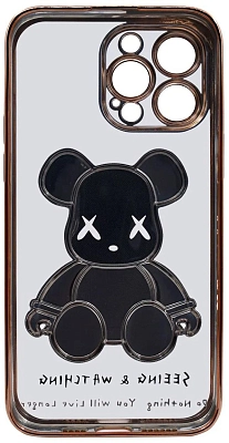 Чехол для iPhone 13 Pro прозрачный с 3D мишкой Золотой 400_400_533485