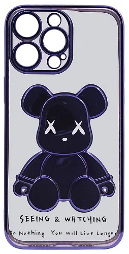 Чехол для iPhone 14 Pro Max прозрачный с 3D мишкой Фиолетовый 250_100_533984