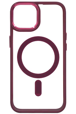 Чехол прозрачный с цветным бортиком MagSafe iPhone 14 Бордовый 400_400_125142