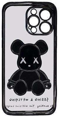 Чехол для iPhone 14 Pro прозрачный с 3D мишкой Черный 400_400_534118