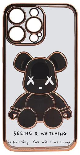 Чехол для iPhone 13 Pro прозрачный с 3D мишкой Золотой 250_100_533488