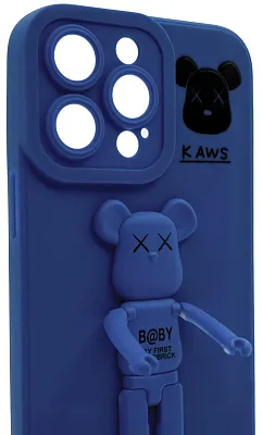 Силиконовый чехол для iPhone 13 Pro Max с 3D мишкой Синий 400_400_137709