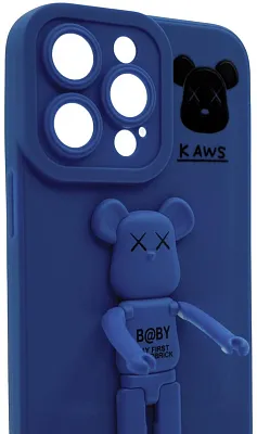 Силиконовый чехол для iPhone 14 Pro с 3D мишкой Синий 400_400_532545