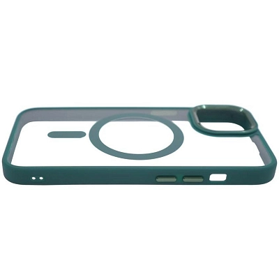 Чехол прозрачный с цветным бортиком MagSafe iPhone 14 Зеленый 400_400_642444
