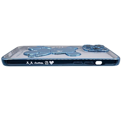 Чехол для iPhone 13 Pro прозрачный с 3D мишкой Голубой 400_400_533481