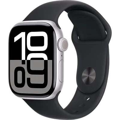 Часы Apple Watch Series 10 46mm Silver Aluminium Case GPS Sport Band Black M/L 400_400_167060