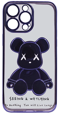 Чехол для iPhone 13 Pro Max прозрачный с 3D мишкой Синий 400_400_533439