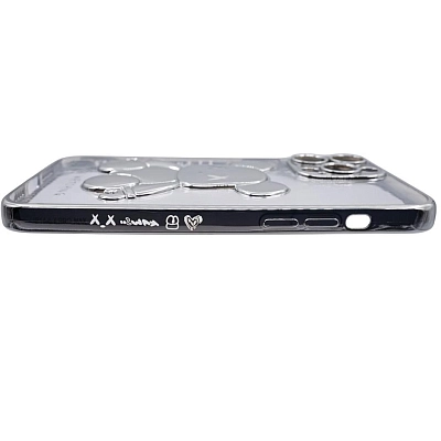 Чехол для iPhone 13 Pro Max прозрачный с 3D мишкой Серебристый 400_400_533436