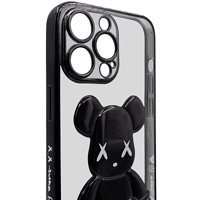 Чехол для iPhone 14 Pro прозрачный с 3D мишкой Черный 400_400_534120