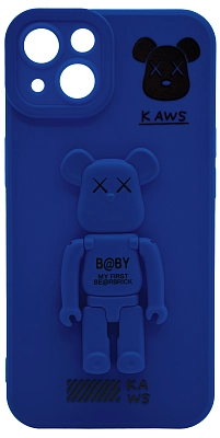 Силиконовый чехол для iPhone 14 с 3D мишкой Синий 400_400_532642