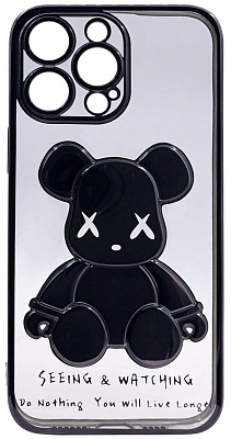Чехол для iPhone 14 Pro прозрачный с 3D мишкой Черный 400_400_534117