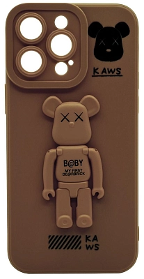 Силиконовый чехол для iPhone 14 Pro с 3D мишкой Коричневый 400_400_532541