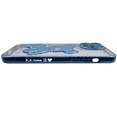 Чехол для iPhone 14 Pro прозрачный с 3D мишкой Голубой 400_400_534094