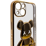 Чехол для iPhone 14 прозрачный с 3D мишкой Золотой 250_100_534239