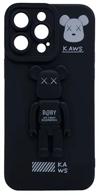 Силиконовый чехол для iPhone 13 Pro Max с 3D мишкой Черный 400_400_137711