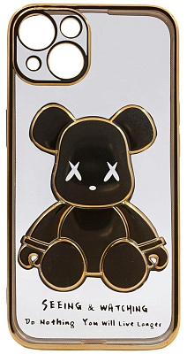 Чехол для iPhone 14 Plus прозрачный с 3D мишкой Золотой 400_400_533762