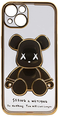 Чехол для iPhone 13 mini прозрачный с 3D мишкой Золотой 400_400_533388