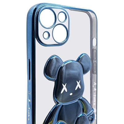 Чехол для iPhone 14 прозрачный с 3D мишкой Голубой 400_400_534234