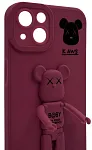 Силиконовый чехол для iPhone 14 Plus с 3D мишкой Бордовый 250_100_532365
