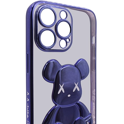 Чехол для iPhone 13 Pro Max прозрачный с 3D мишкой Синий 400_400_533442