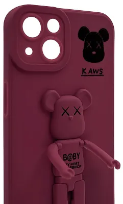 Силиконовый чехол для iPhone 14 с 3D мишкой Бордовый 400_400_532630