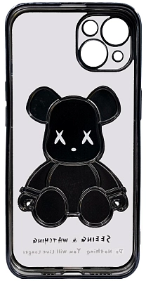 Чехол для iPhone 14 прозрачный с 3D мишкой Черный 400_400_534257