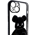 Чехол для iPhone 13 прозрачный с 3D мишкой Черный 250_100_533567