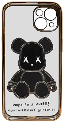 Чехол для iPhone 13 mini прозрачный с 3D мишкой Золотой 400_400_533385
