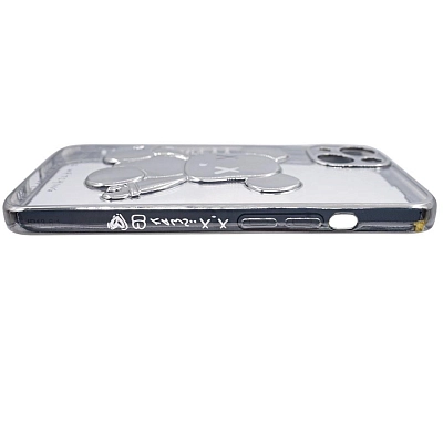 Чехол для iPhone 13 прозрачный с 3D мишкой Серебристый 400_400_533556