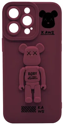 Силиконовый чехол для iPhone 14 Pro Max с 3D мишкой Бордовый 400_400_532427