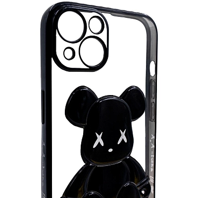 Чехол для iPhone 14 Plus прозрачный с 3D мишкой Черный 400_400_533781