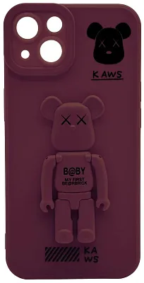 Силиконовый чехол для iPhone 14 Plus с 3D мишкой Бордовый 400_400_532362