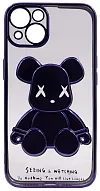 Чехол для iPhone 14 прозрачный с 3D мишкой Фиолетовый 500_191_534255