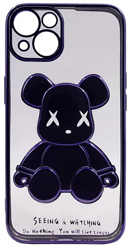 Чехол для iPhone 14 прозрачный с 3D мишкой Фиолетовый 250_100_534255
