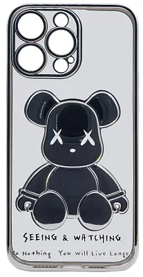 Чехол для iPhone 14 Pro прозрачный с 3D мишкой Серебристый 400_400_135453