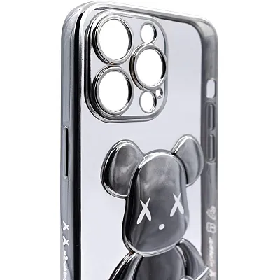 Чехол для iPhone 14 Pro прозрачный с 3D мишкой Серебристый 400_400_135456