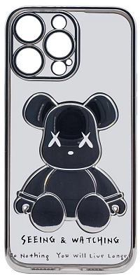 Чехол для iPhone 14 Pro Max прозрачный с 3D мишкой Серебристый 400_400_533979