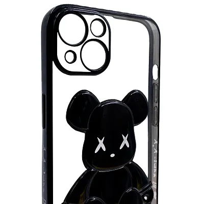 Чехол для iPhone 14 прозрачный с 3D мишкой Черный 400_400_131700
