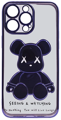 Чехол для iPhone 13 Pro прозрачный с 3D мишкой Синий 400_400_533499