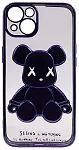 Чехол для iPhone 14 прозрачный с 3D мишкой Фиолетовый 250_100_132054