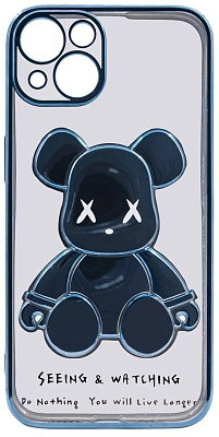 Чехол для iPhone 14 Plus прозрачный с 3D мишкой Голубой 400_400_533757